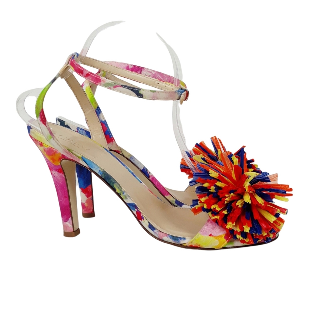 J.Crew Raffia Bow Strappy Sandal Heels Multi Color